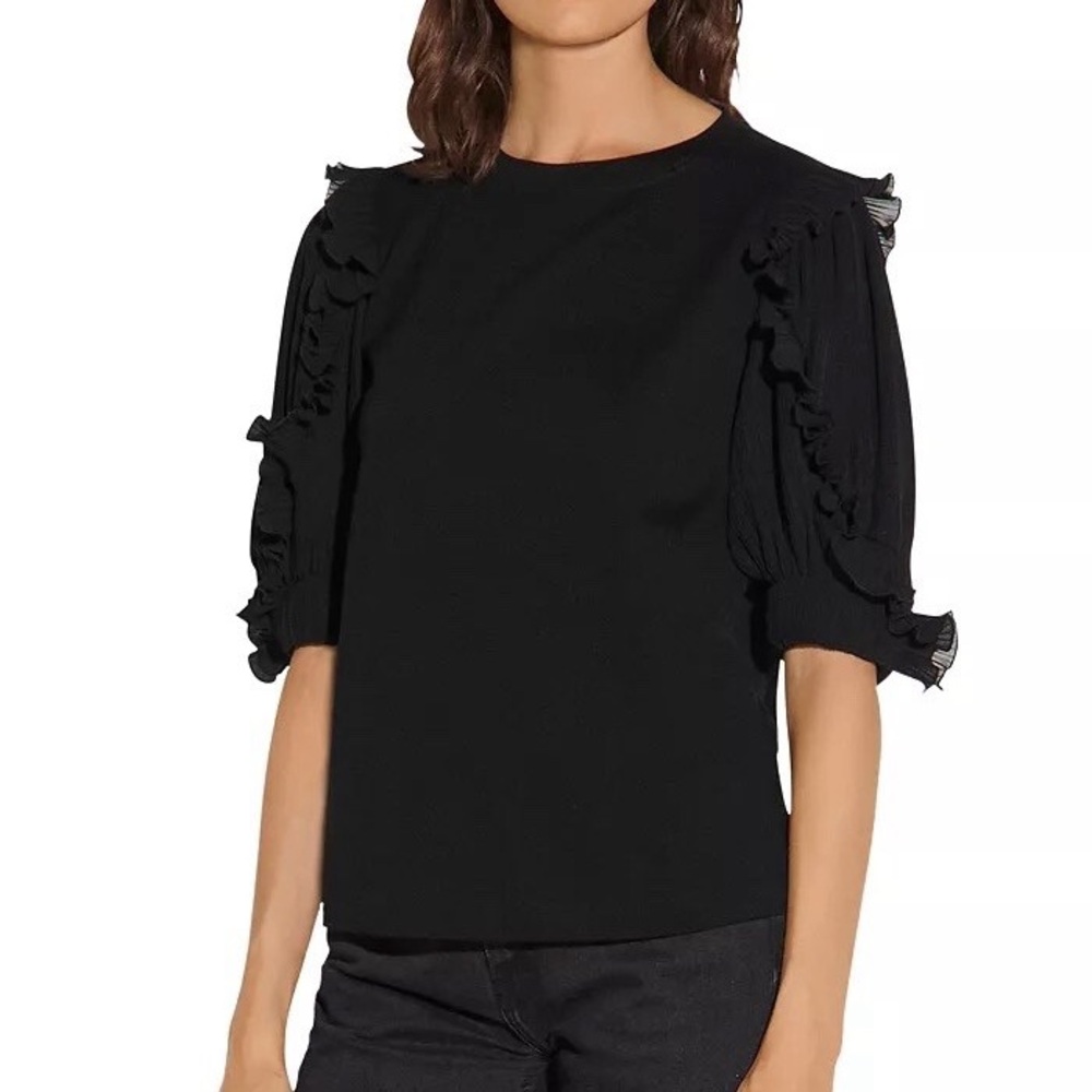 Sandro Jasyn Ruffled Puff Sleeve Tee Top 100% Cotton